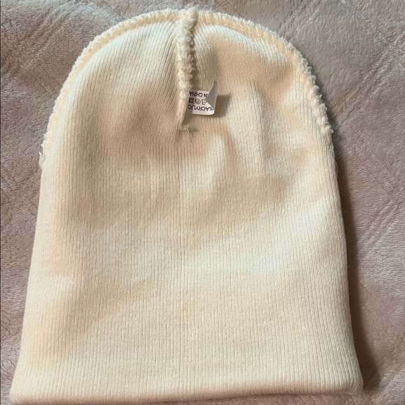 Cream Beanie with Embroidered Text - Picture 3 of 5